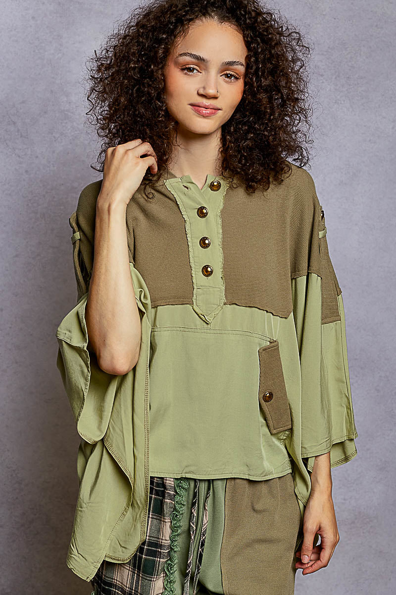 POL Hooded Oversize Cape Style Top Olive