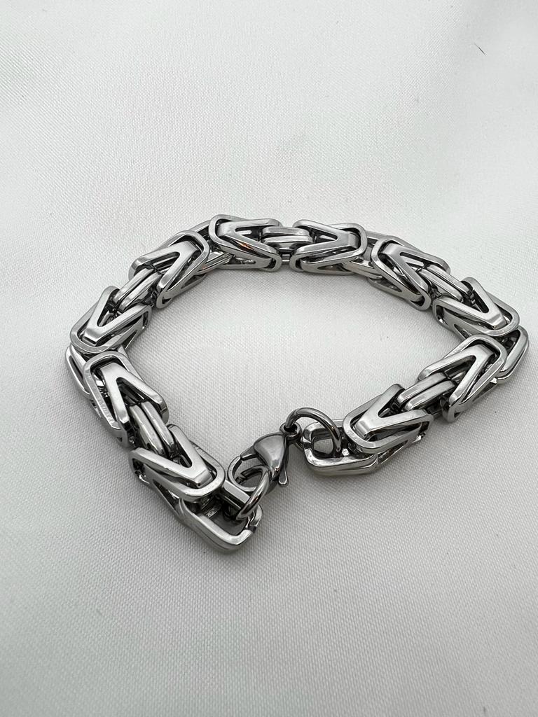 Silver Tone Rhombus Link Chain Stainless Steel Bracelet