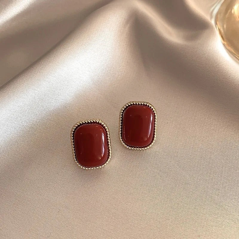 Vintage Style Red Stone Studs