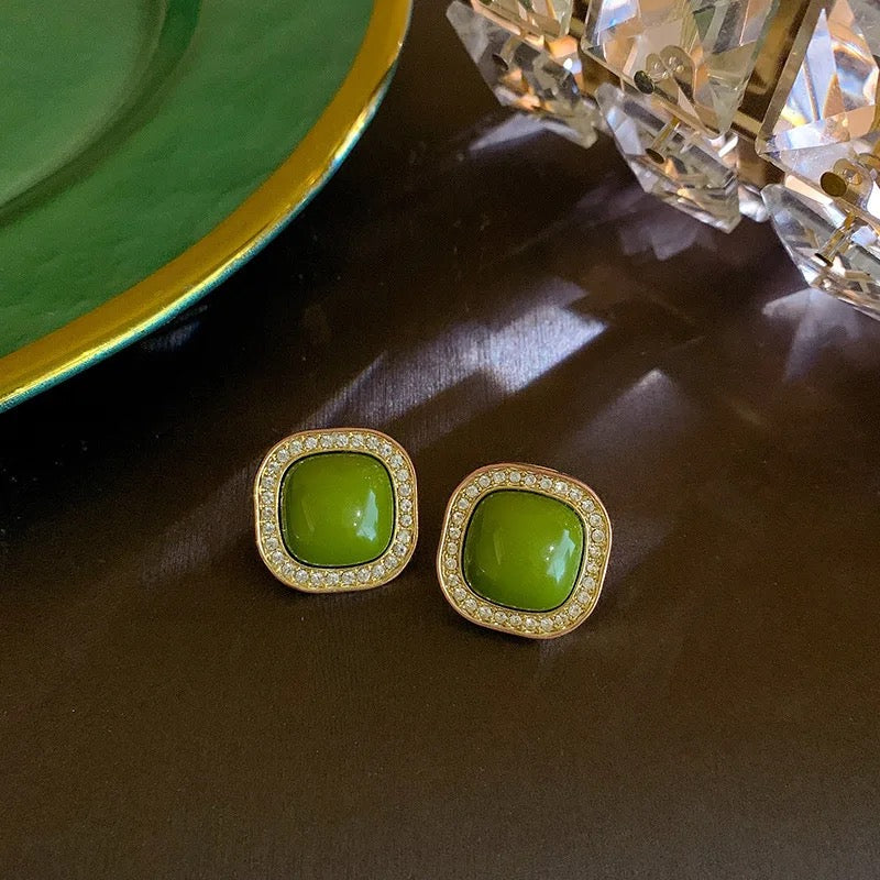 Vintage Style Green Stone Studs