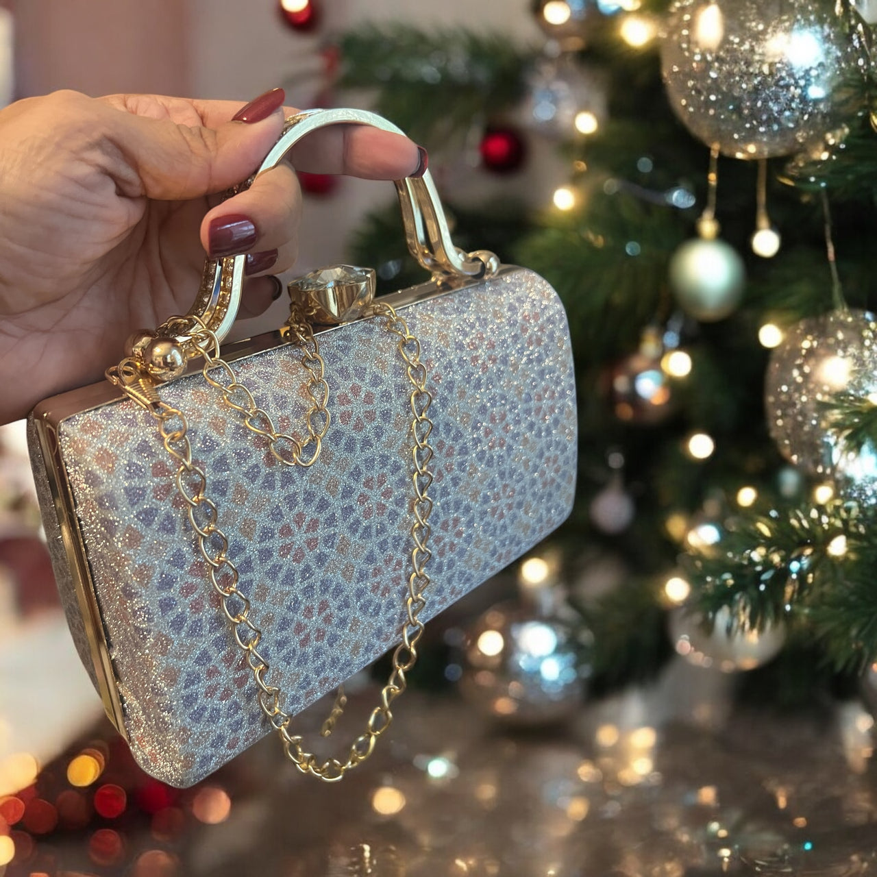 Festive Holiday Shimmer Bag w/Gold Crossbody