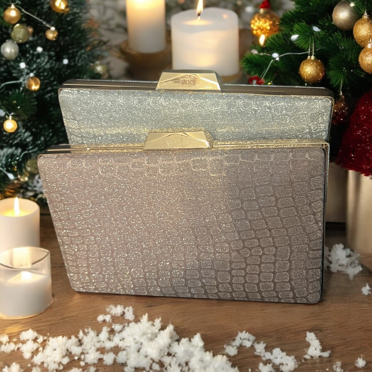 Shimmer Pattern Clutch w/ Crossbody Strap