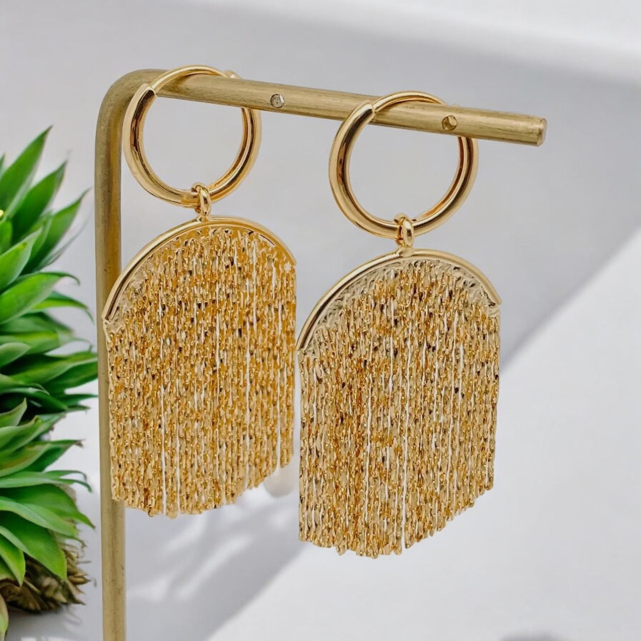 Gold Plated Tassel Huggie Earrings