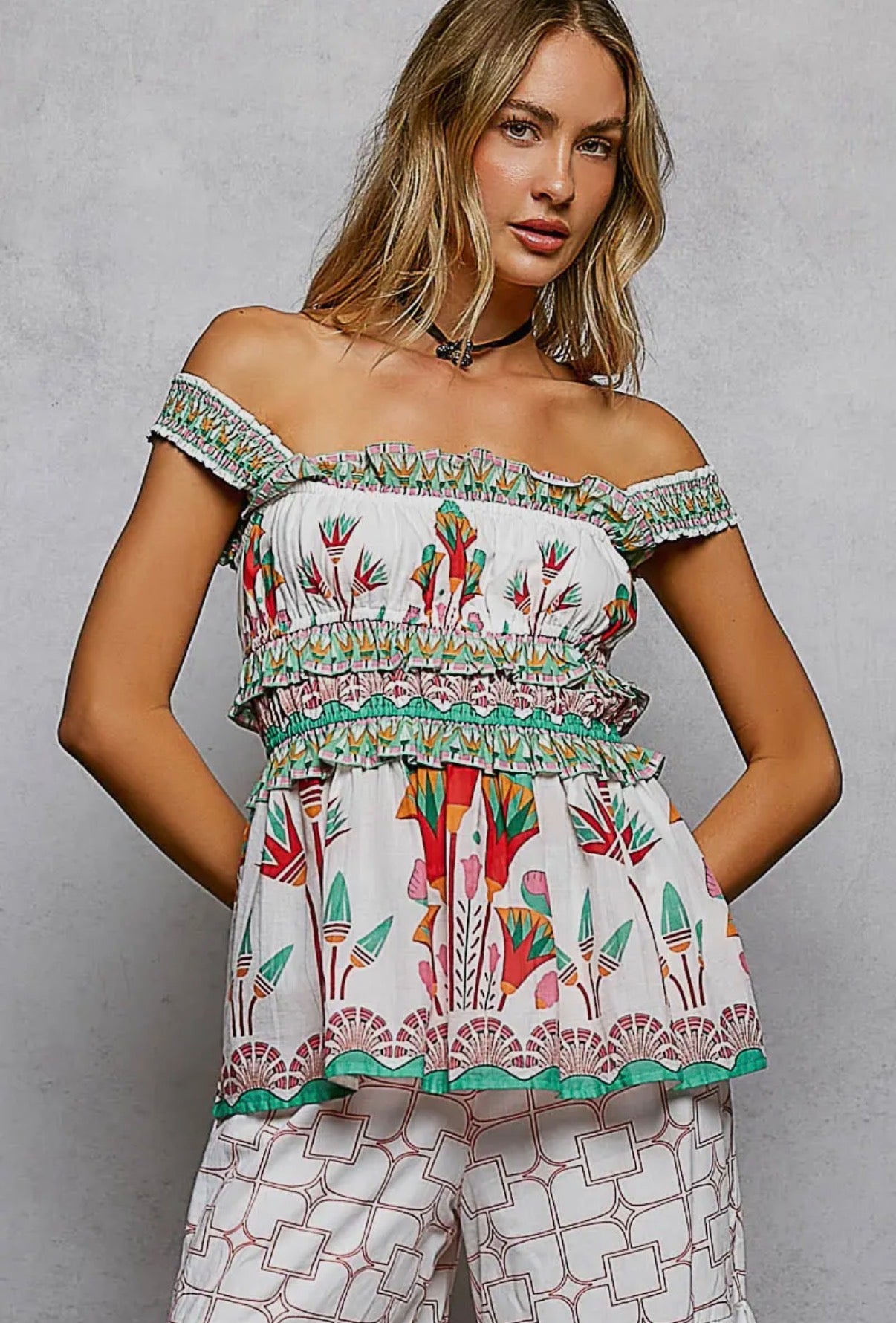POL Printed Ruffle Top