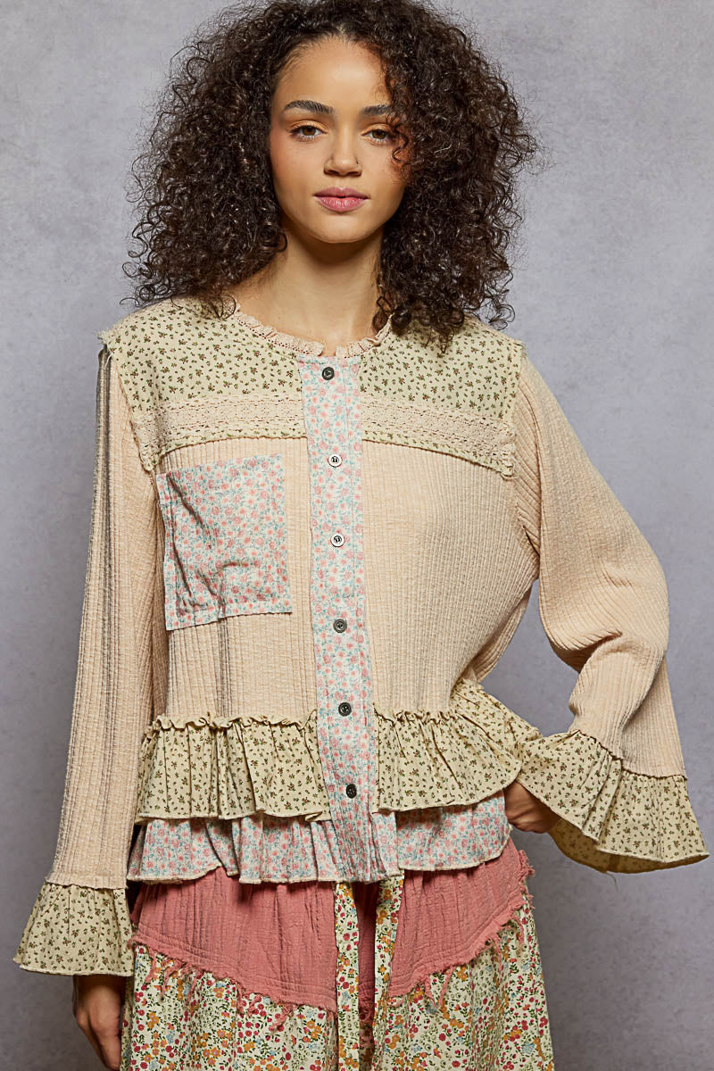 POL Floral Ruffle Full Sleeve Top