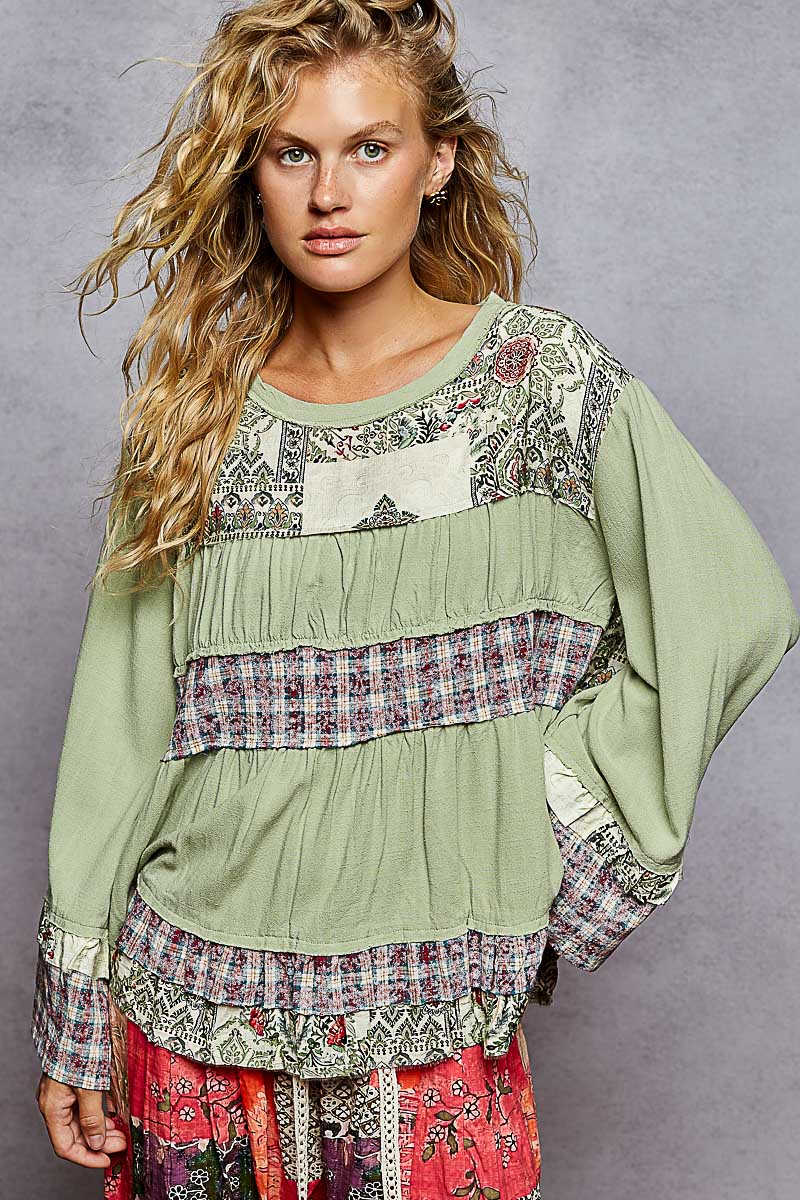 POL Relaxed Fit Print Plaid Full Sleeve
