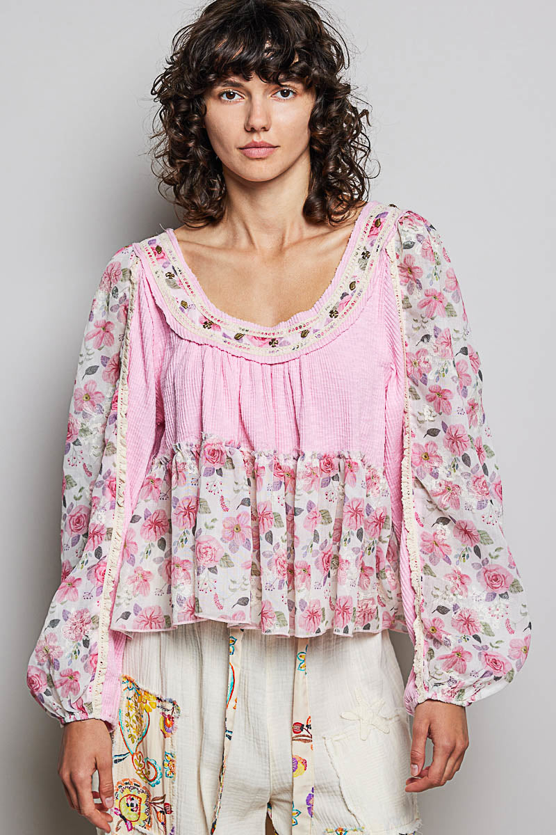 POL Candy Pink Floral Top