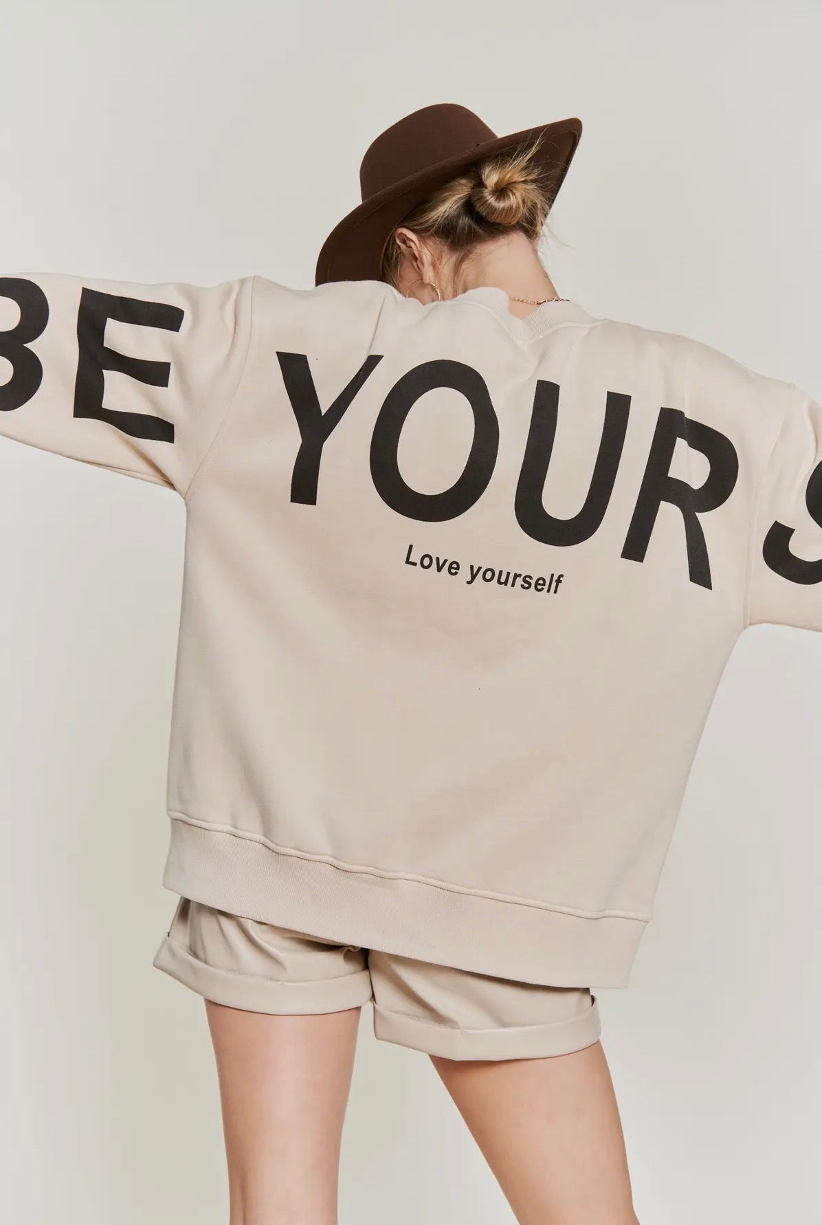 Be Yourself Love Yourself Oversized Sweatshirt-Beige
