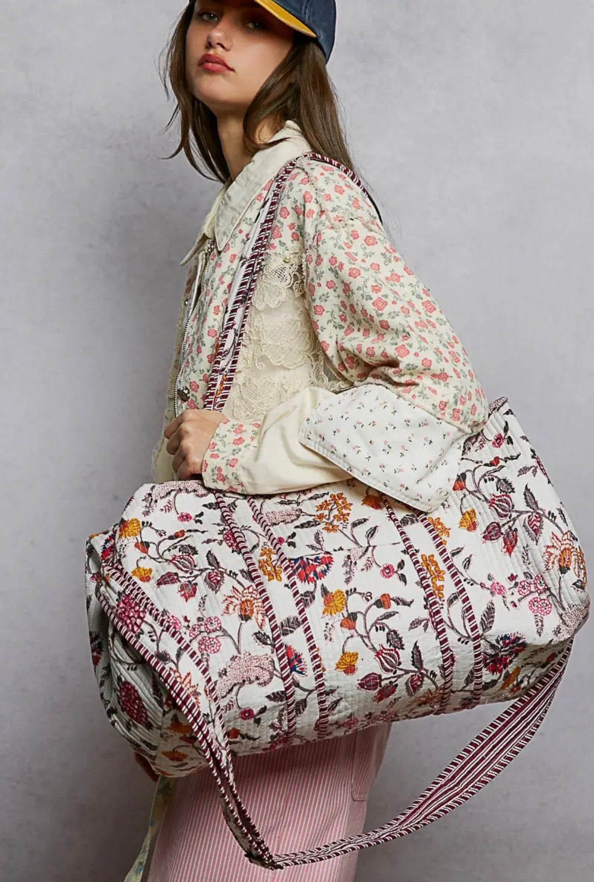 POL Ivory Quilted Weekender Bag