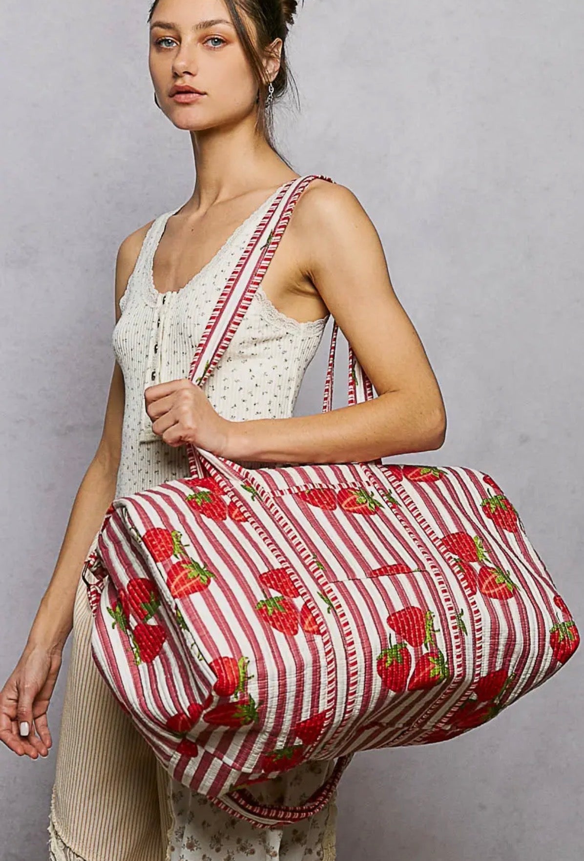 POL Strawberry Quilted Weekender Bag