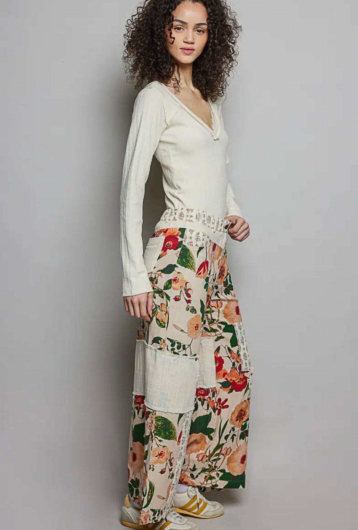 POL Patchwork Floral Woven Pants