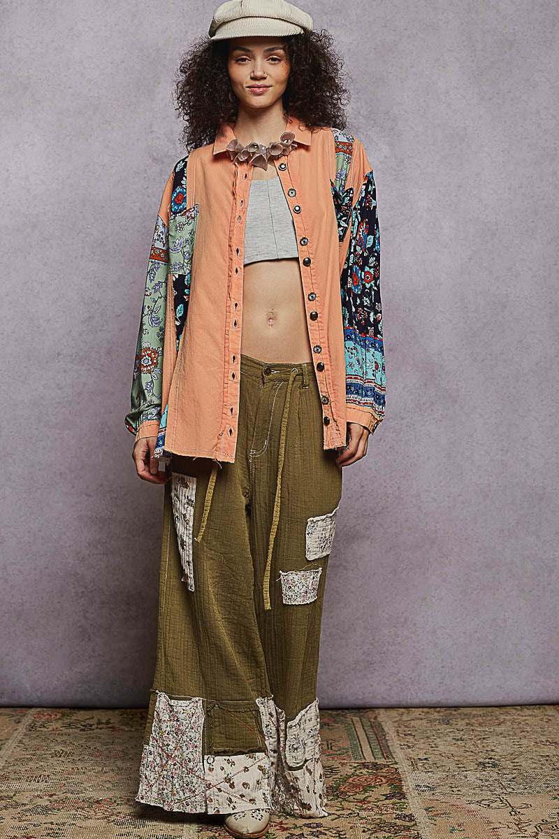 POL Coral Balloon Sleeve Collar Shirt