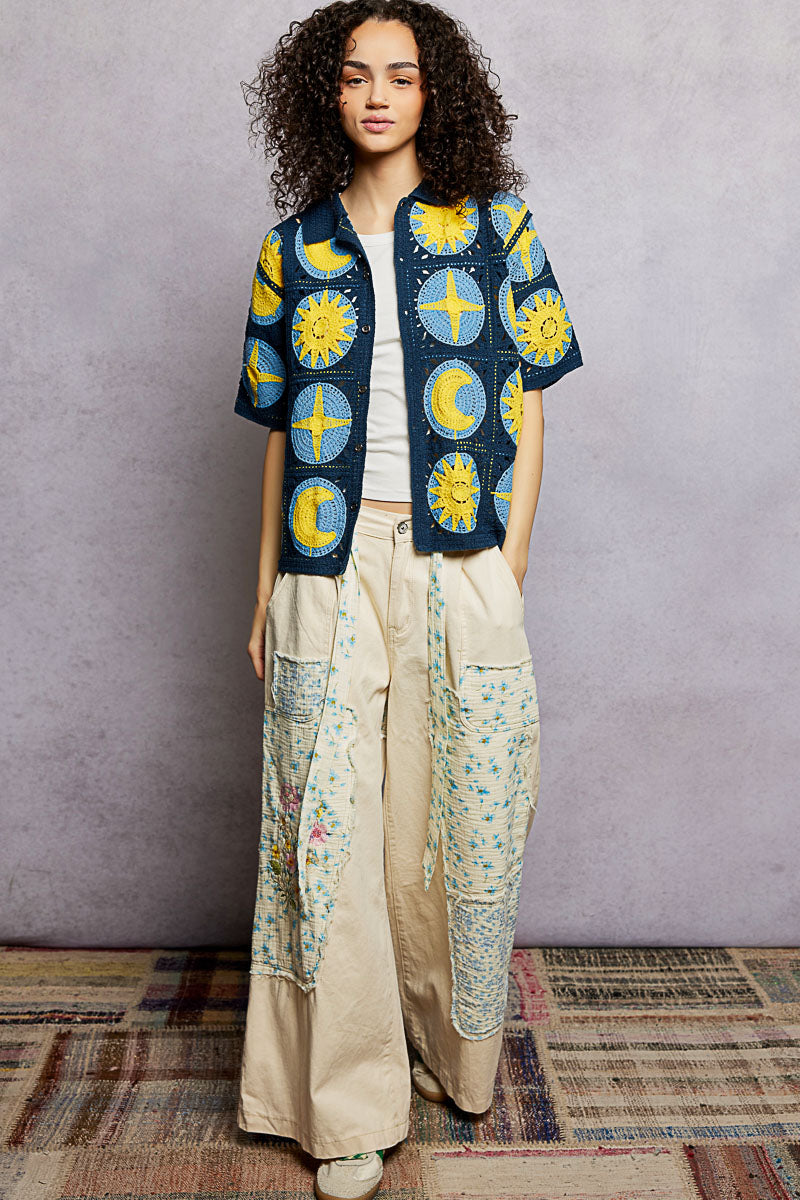 POL Crochet Knit Stars & Moons Shirt - OS Fits M/L