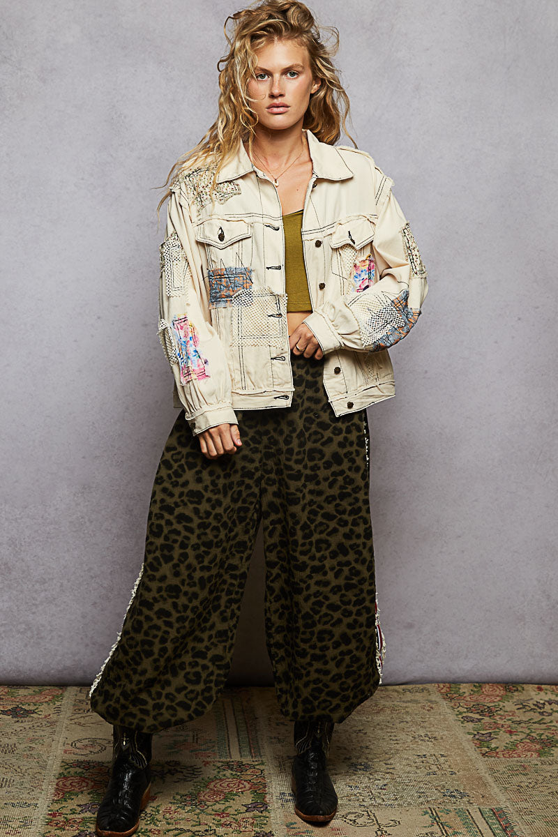 POL Oatmeal Patch & Net Work Jacket