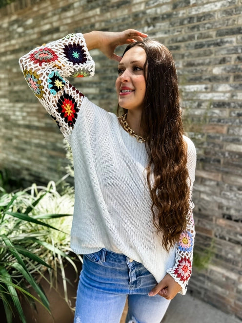 Indie Crochet Sleeve Top-FINAL SALE