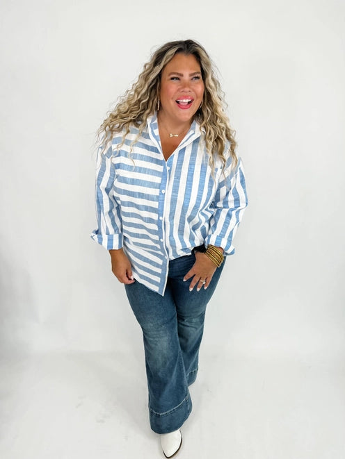 Lillie Stripe Blue Button Down Top-FINAL SALE