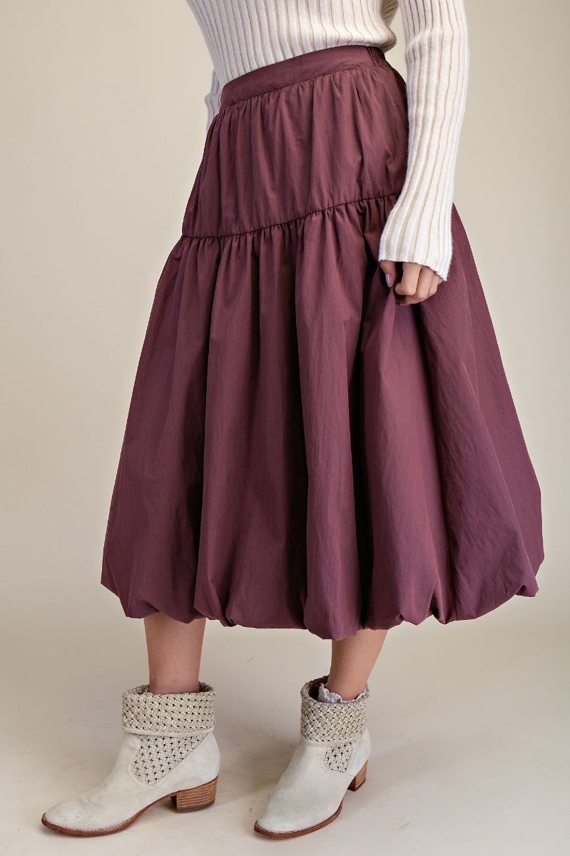 Balloon Hem Parachute Midi Skirt with Side Pockets