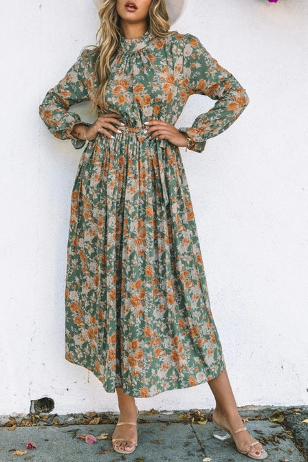 Pleated Maxi Floral Dress-FINAL SALE