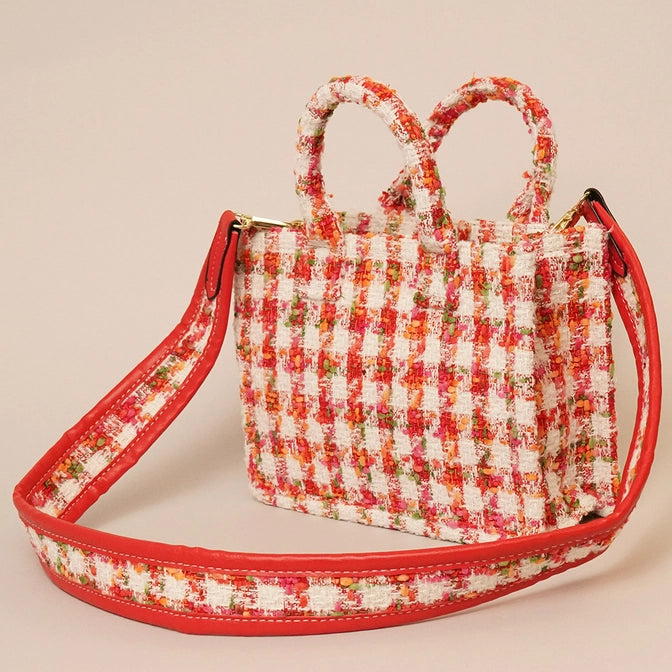 Red Tweed Small Tote Bag W/Shoulder Strap- SALE