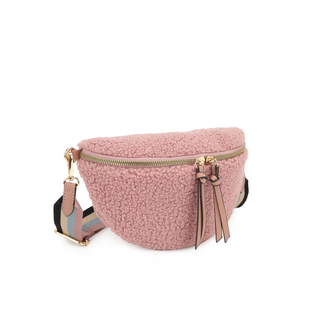 Moon Shaped Faux Shearling Belt Bag