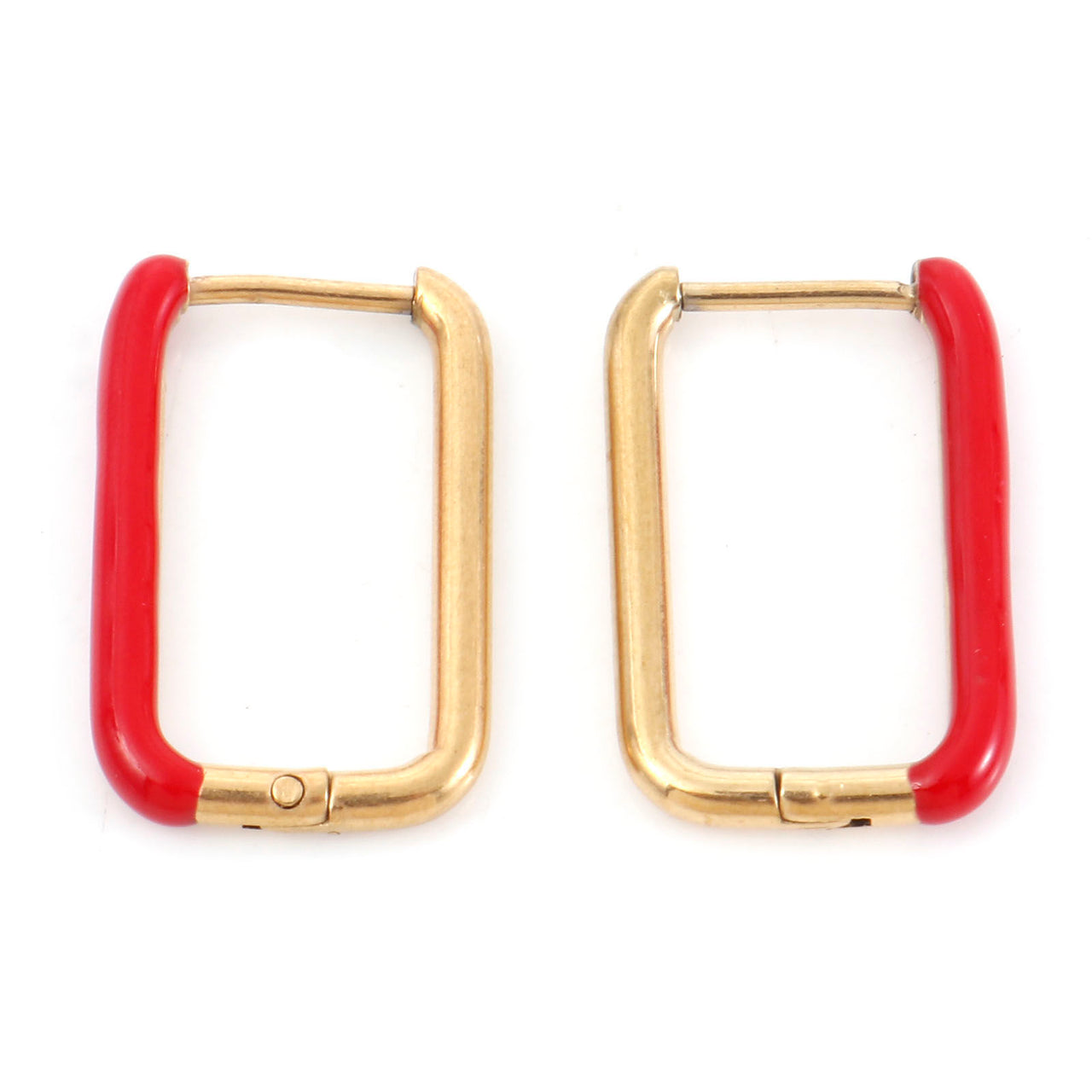 Red 18K Gold Plated Rectangle Earrings