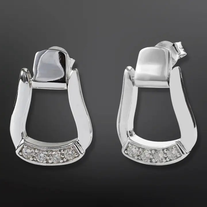 Sterling Silver Stirrup Earrings Cz Accents