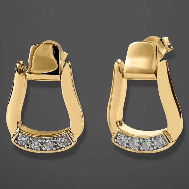 Sterling Silver Stirrup Earrings Cz Accents-Gold Plated