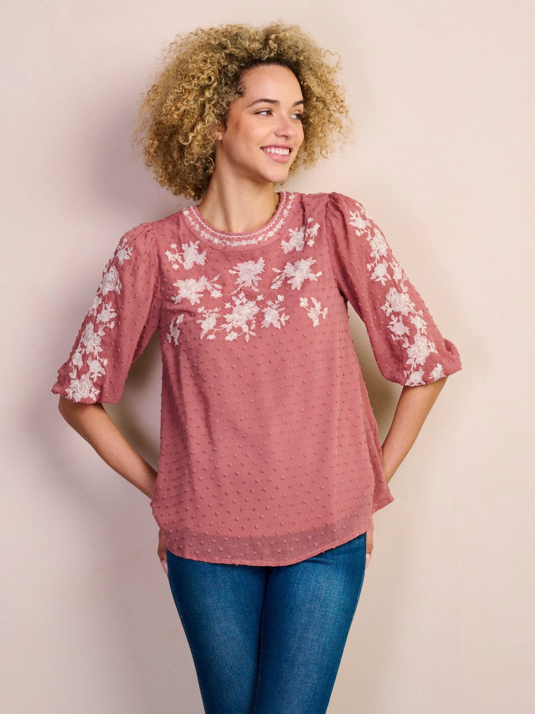 Emma Embroidered Swiss Dot Blouse Top-FINAL SALE