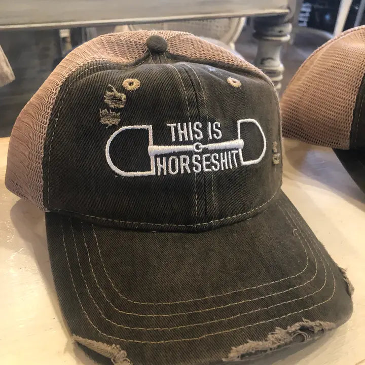 Equestrian Snaffle Bit "This is Horseshit" Distressed Trucker Cap