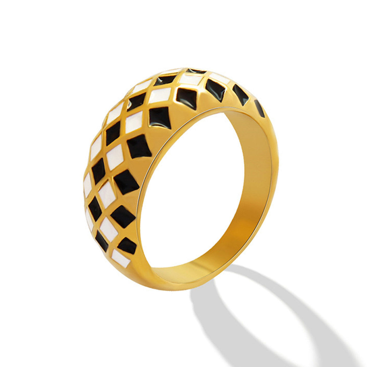 Rhombus Grid Checker 18K Gold Plated Ring