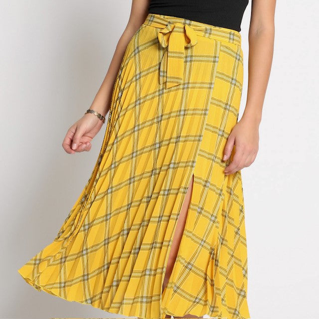 Plaid Pleated Midi Skirt-FINAL SALE