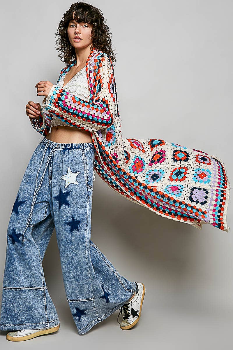 Long Sleeve Multi Colors Crochet Cardigan