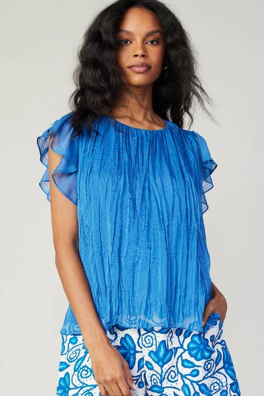 Flutter Short Ruffle Sleeve Crinkle Top