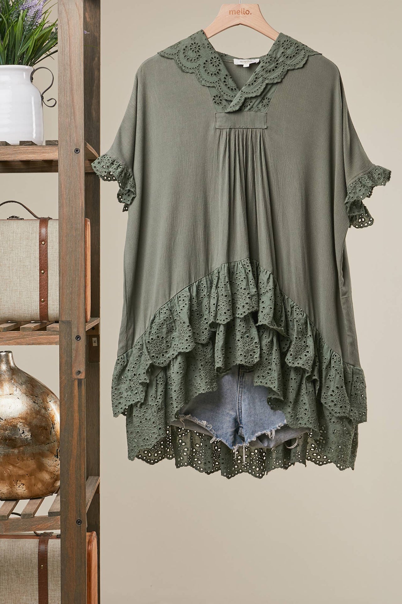 Eyelet Lace Layered Oversized Hooded Top
