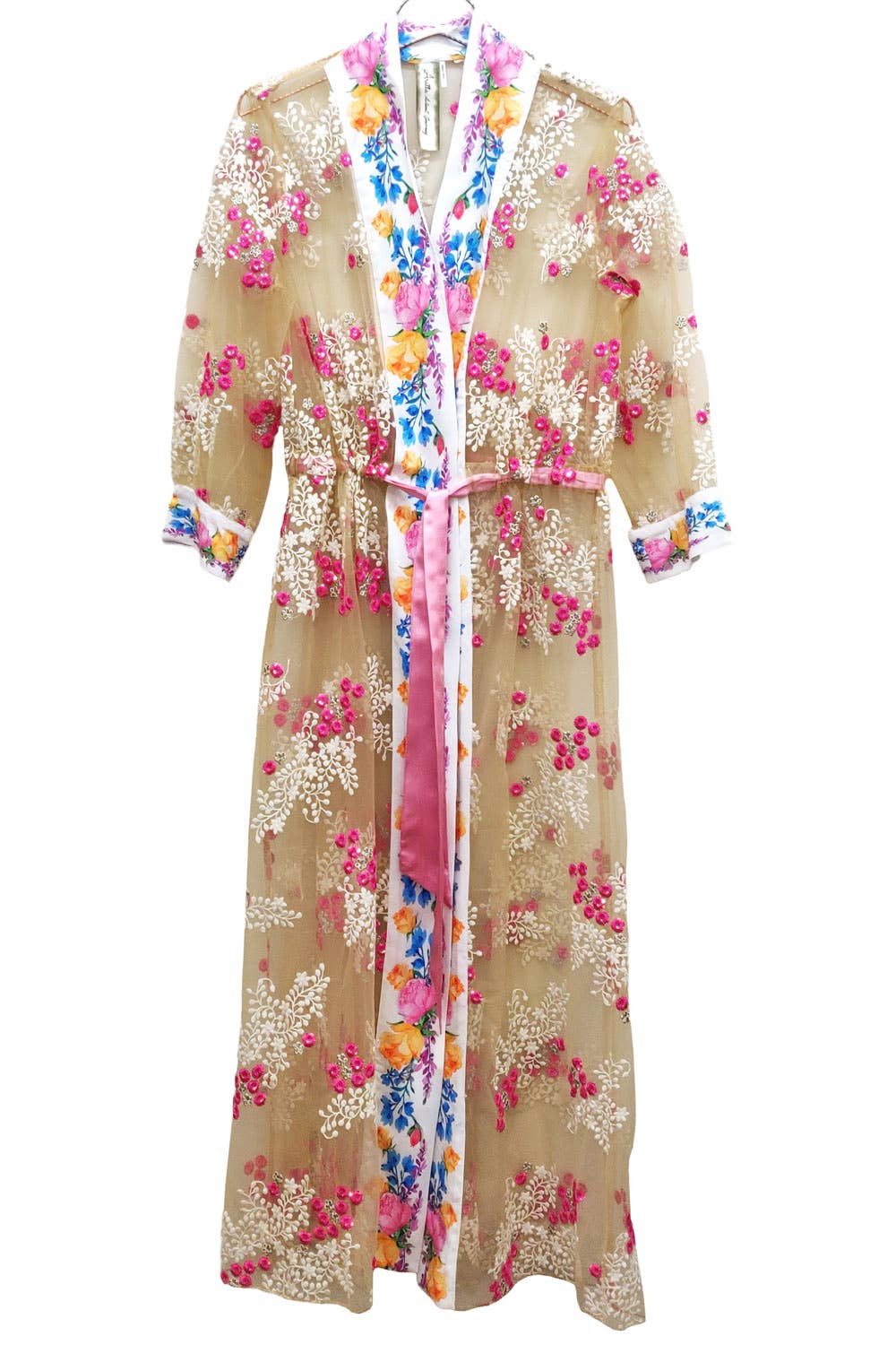 Blossom Duster | Beaded Floral Mesh Coat Robe Coverup