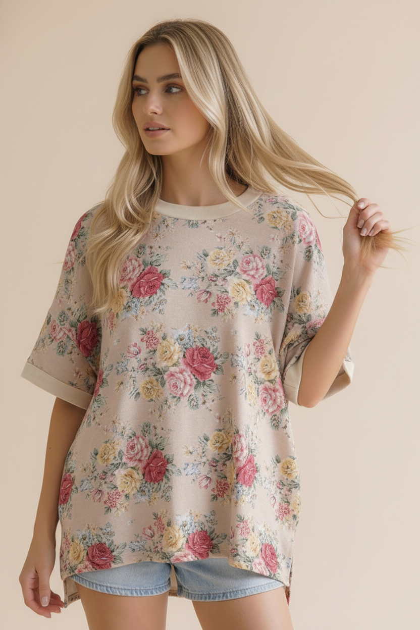 Plus Vintage Floral Oversized Loose Fit Top