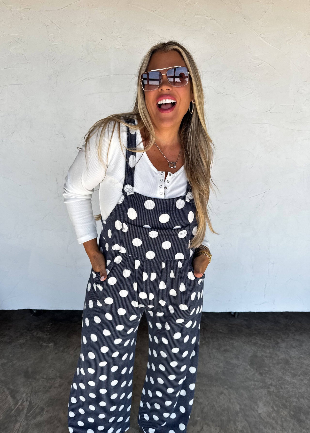 Polka Dot Ribbed Relaxed Fit Karli Boho Overalls