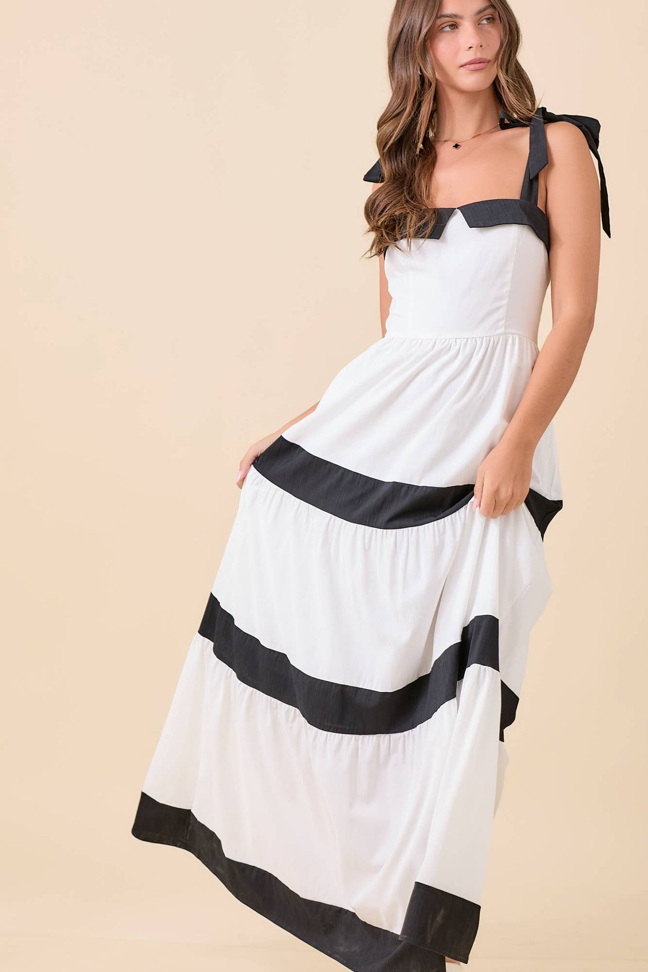 Summer Maxi Shoulder Strap Color Block Dress