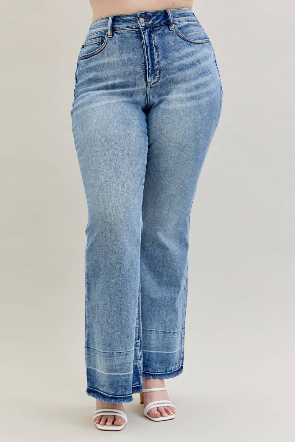 High Waist "Tummy Control " w/ Release Hem Flare Stretchy Jeans