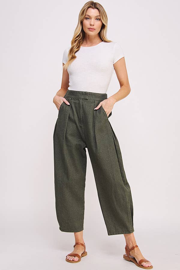 High Waisted Pleated Baggy Ankle Length Trousers