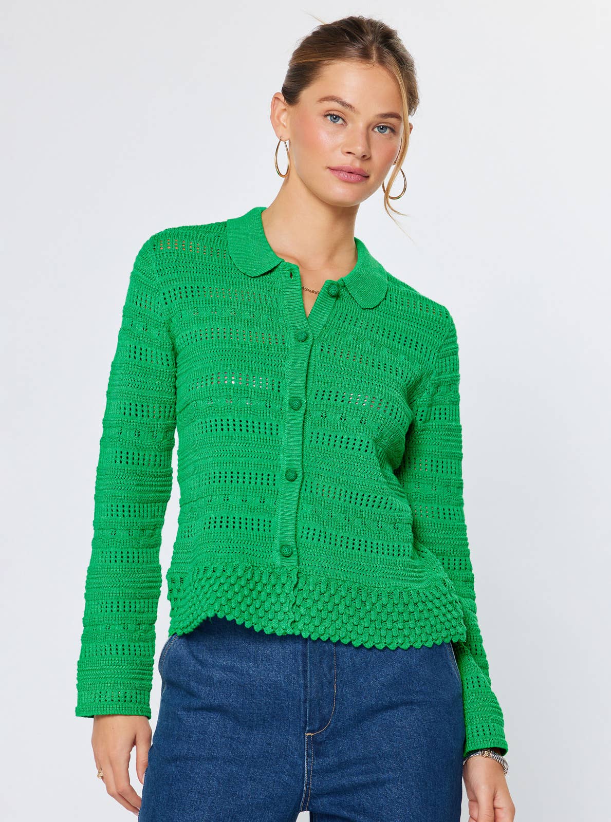 Open Knit Long Sleeve Sweater Cardigan