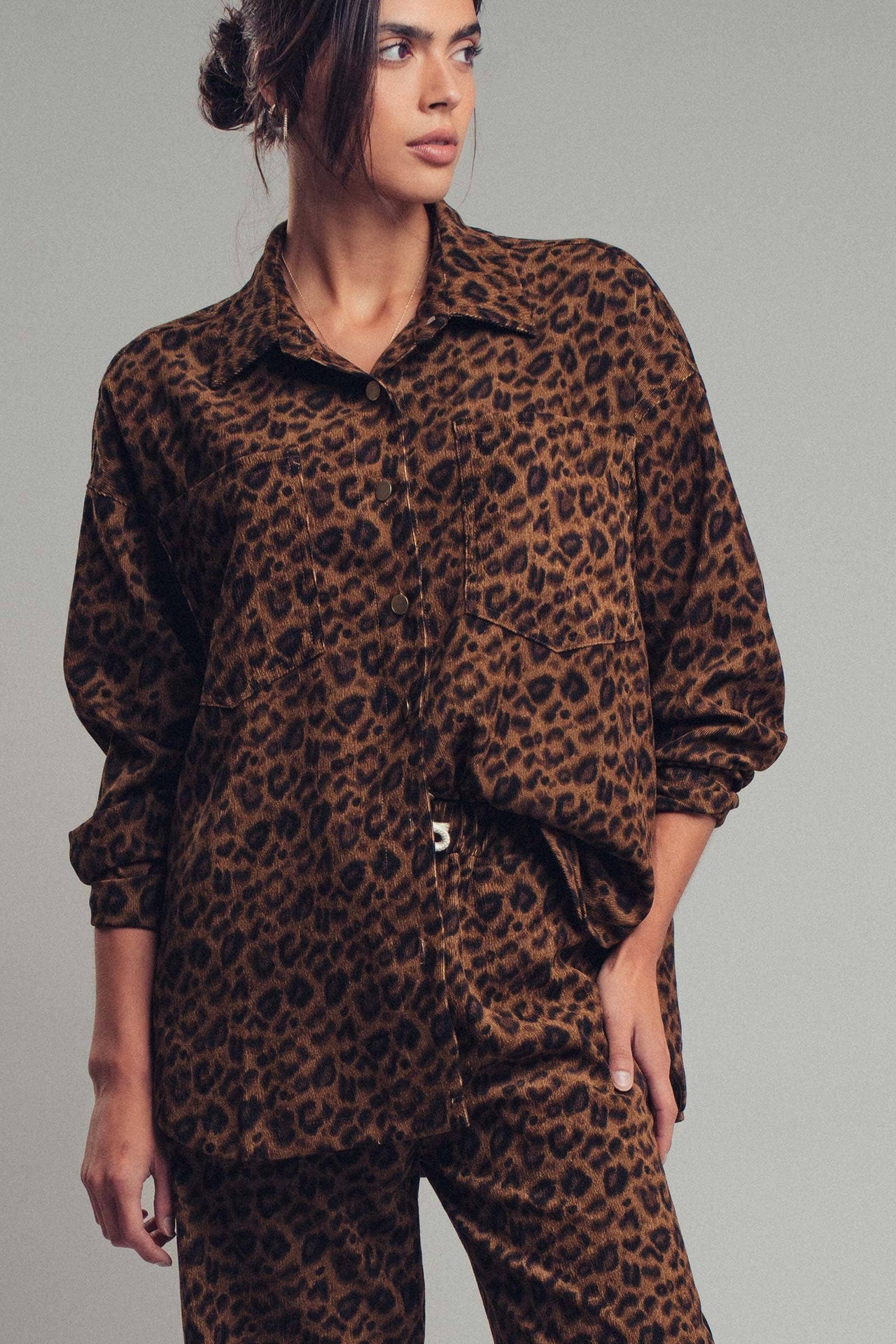 Leopard Print Set–Oversized Button-Up Shirt & Relaxed Pants