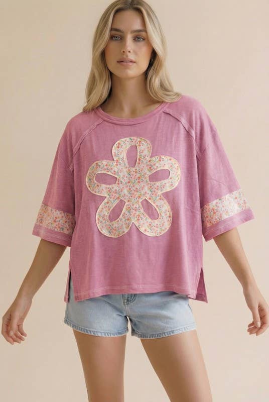 Flower Patch Color Block Loose Fit Top