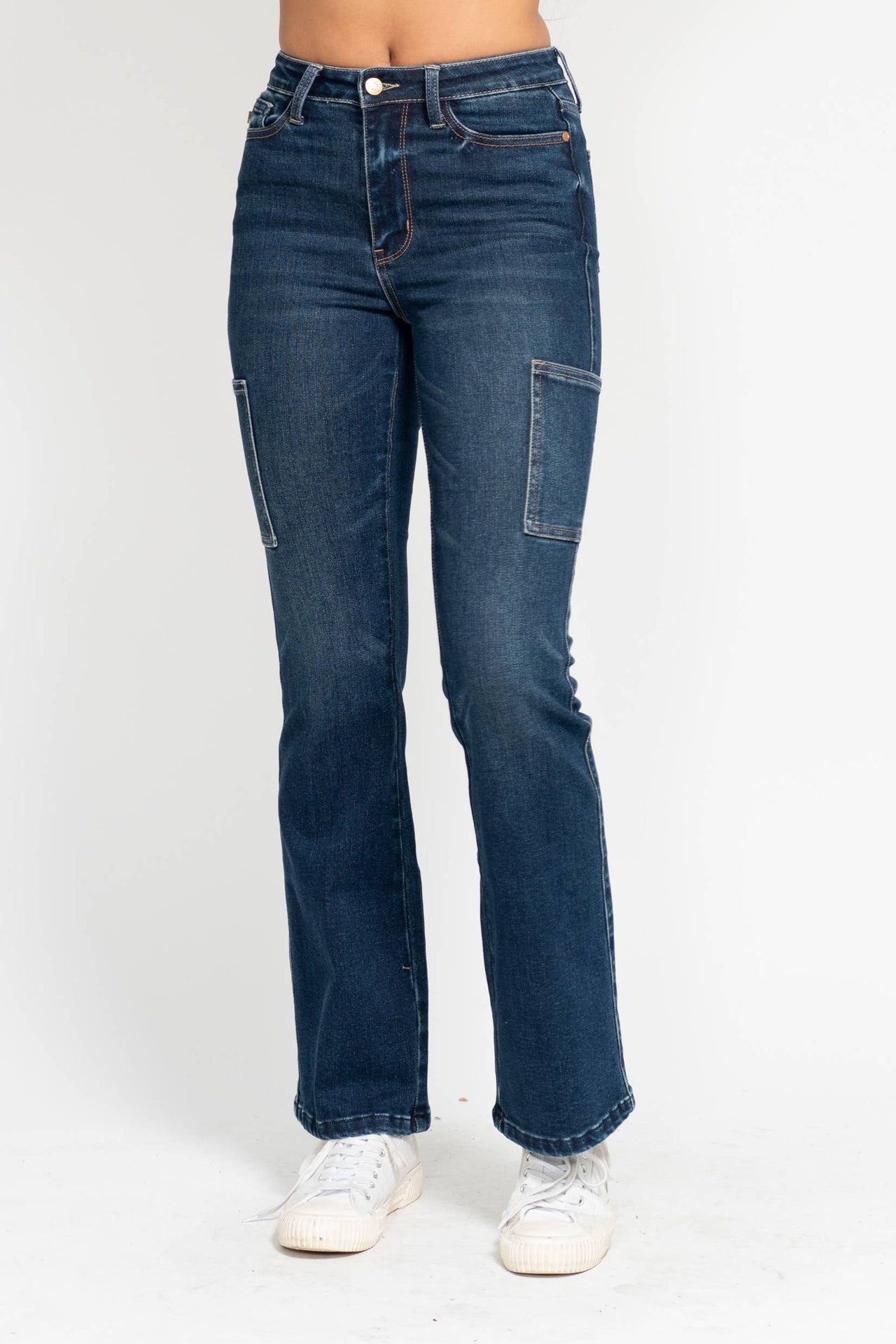 High Waisted Cargo Bootcut Stretchy Denim Jeans