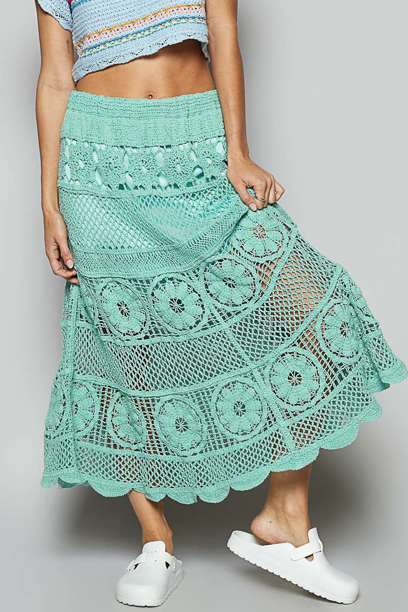 Stitch Pattern Crochet Roomy Fit Skirt - One Size Fits S- XL- Aqua