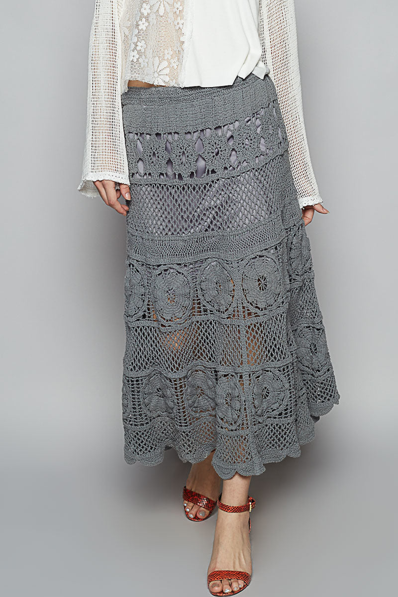 Stitch Pattern Crochet Roomy Fit Skirt - One Size Fits S- XL- Grey