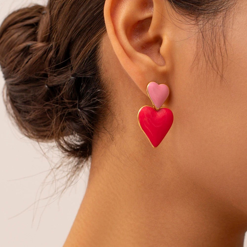 Pink Hearts 18K Gold Plated Earrings